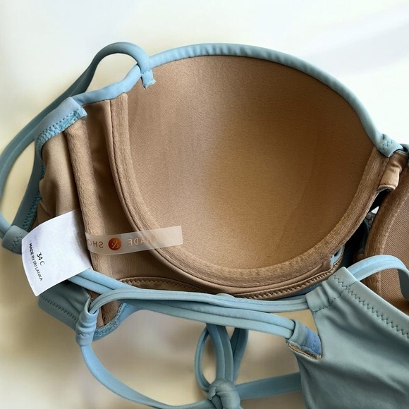 🌻NWOT Shade & Shore light blue Twist-Front keyhole Bikini Top Size 34C - Picture 5 of 9